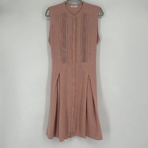 Roolee Pembroke Crochet Dress Soft Pink Pleated Linen Blend Sleeveless Size XL